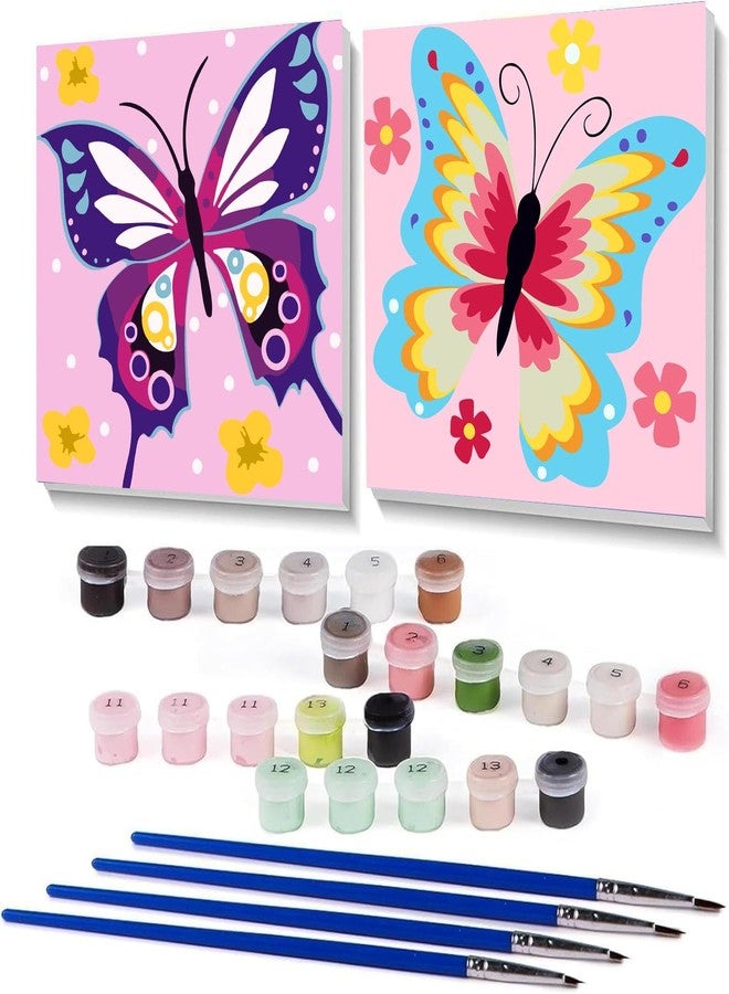 askkqtx 2 Pack Butterfly Paint by Number for Kids,Easy Paint by Numbers for Kids Ages 8-12,DIY Acrylic Oil Painting Kits for Home Wall Decor and Girls Gifts-8x8inch（with Wooden Framed） - Image 1